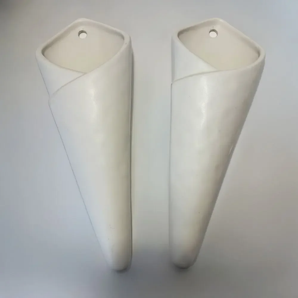 Pottery Barn White Ceramic Wall Pocket Vase Planter Set of 2 Hanging Wall Decor